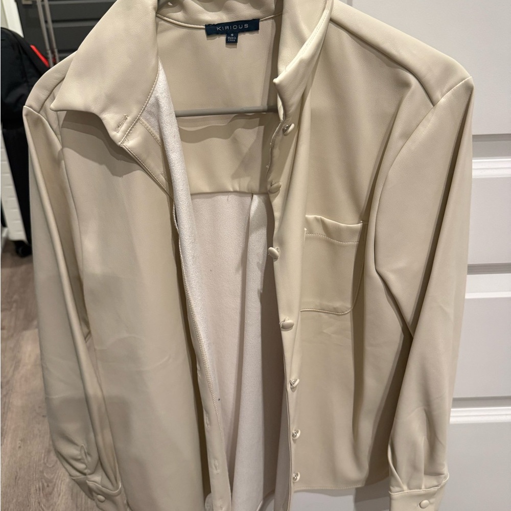 Kinious Cream Button-Up faux leather shacket